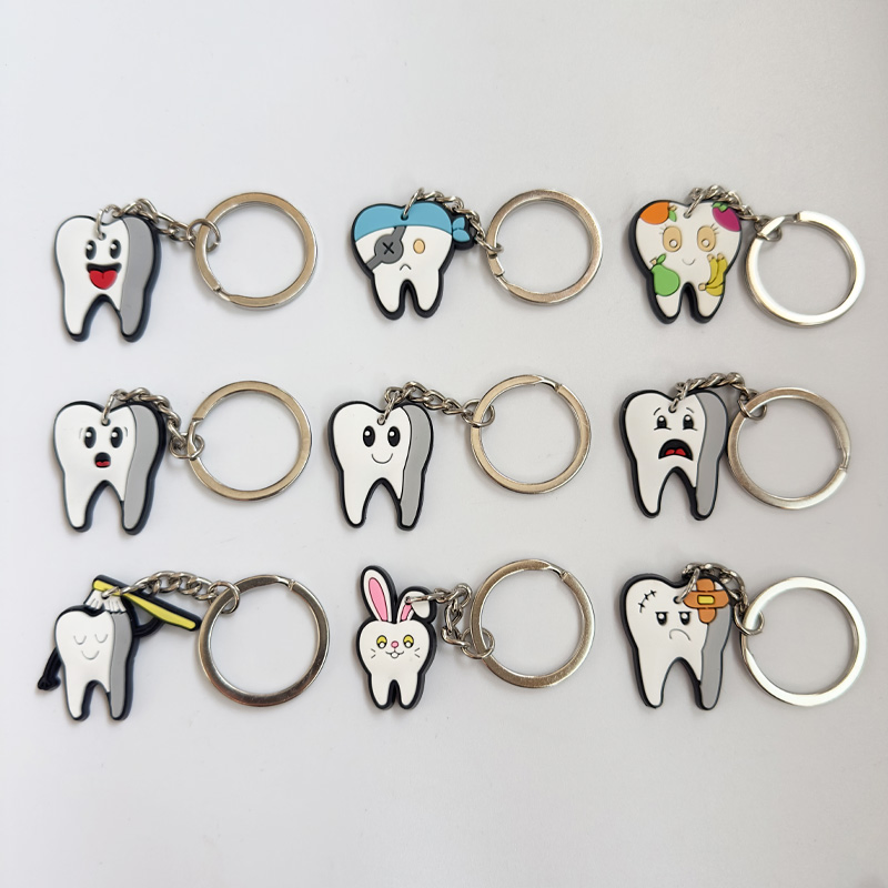 Dental Gift Cute PVC Tooth Shape Keyring Dentist Cartoon Keychain