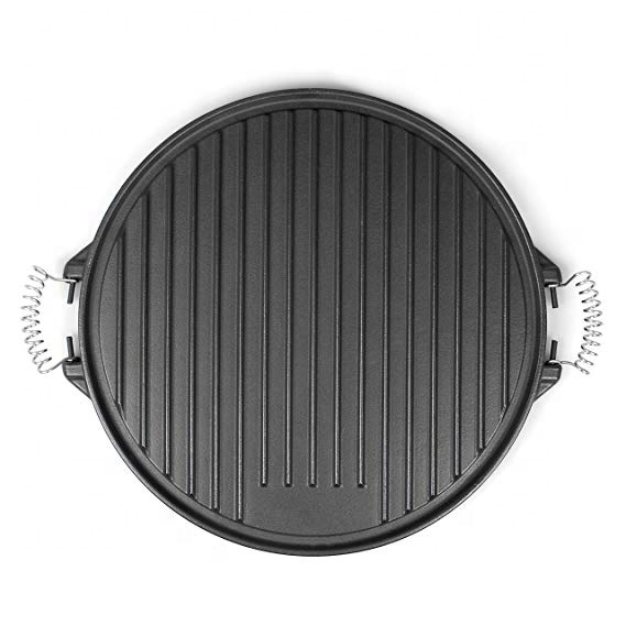 Pre-Seasoned Cast Iron Round Grill Pan with Removable Handles