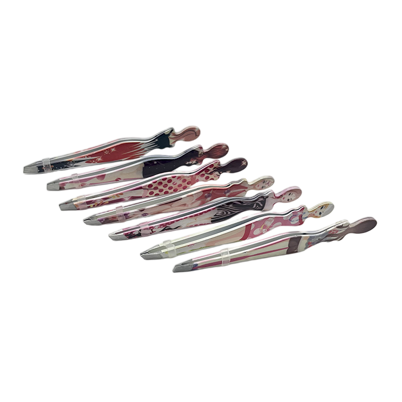 Professional Slant Tip Eyebrow Tweezers with Printed Beauty Cover Hair Removal Makeup Tool for Brow Clip Makeup Cosmetic Tool