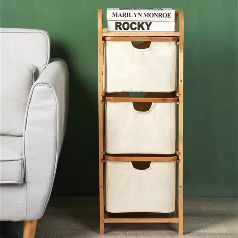 Wholesale Eco-Friendly Foldable Clothes 3 Tier Bamboo Laundry Basket with Storage Bag