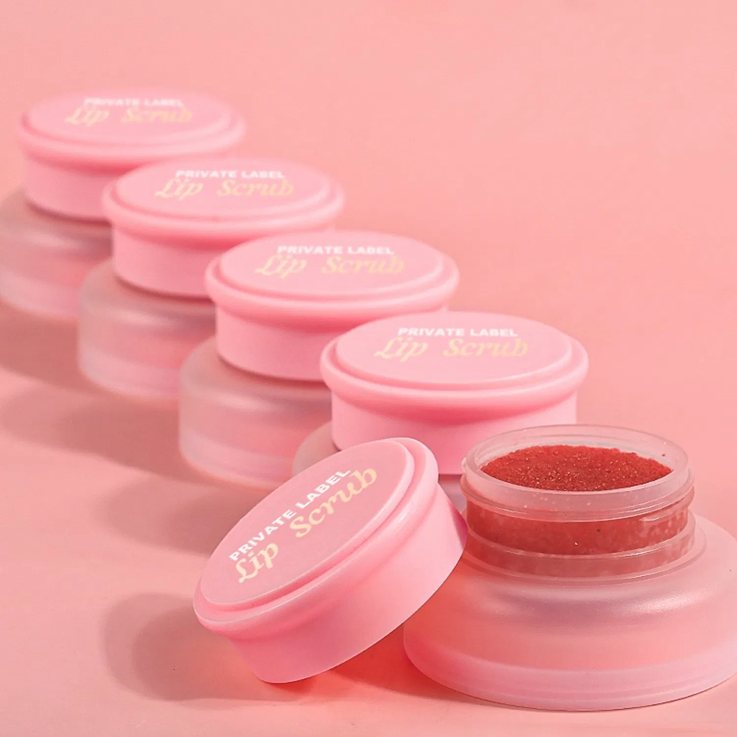 Pink Container Strawberry Lip Scrub Clean and Repair Lip Skin Adding Vitamin Private Label Wholesale Lip Scrub