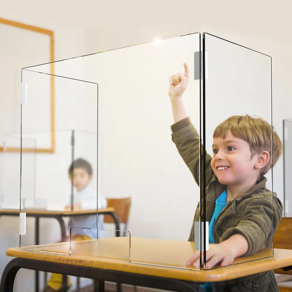 Sneeze Guard for Counter and Desk, Portable Plexiglass Acrylic Freestanding Protective Shield with Transaction Window for Office, Stores