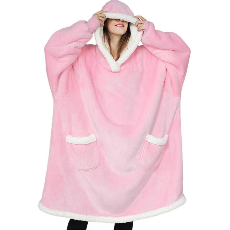 One Size for All Cozy Flannel Sherpa Huggle Hoodie Blanket Sweatshirt Blanket