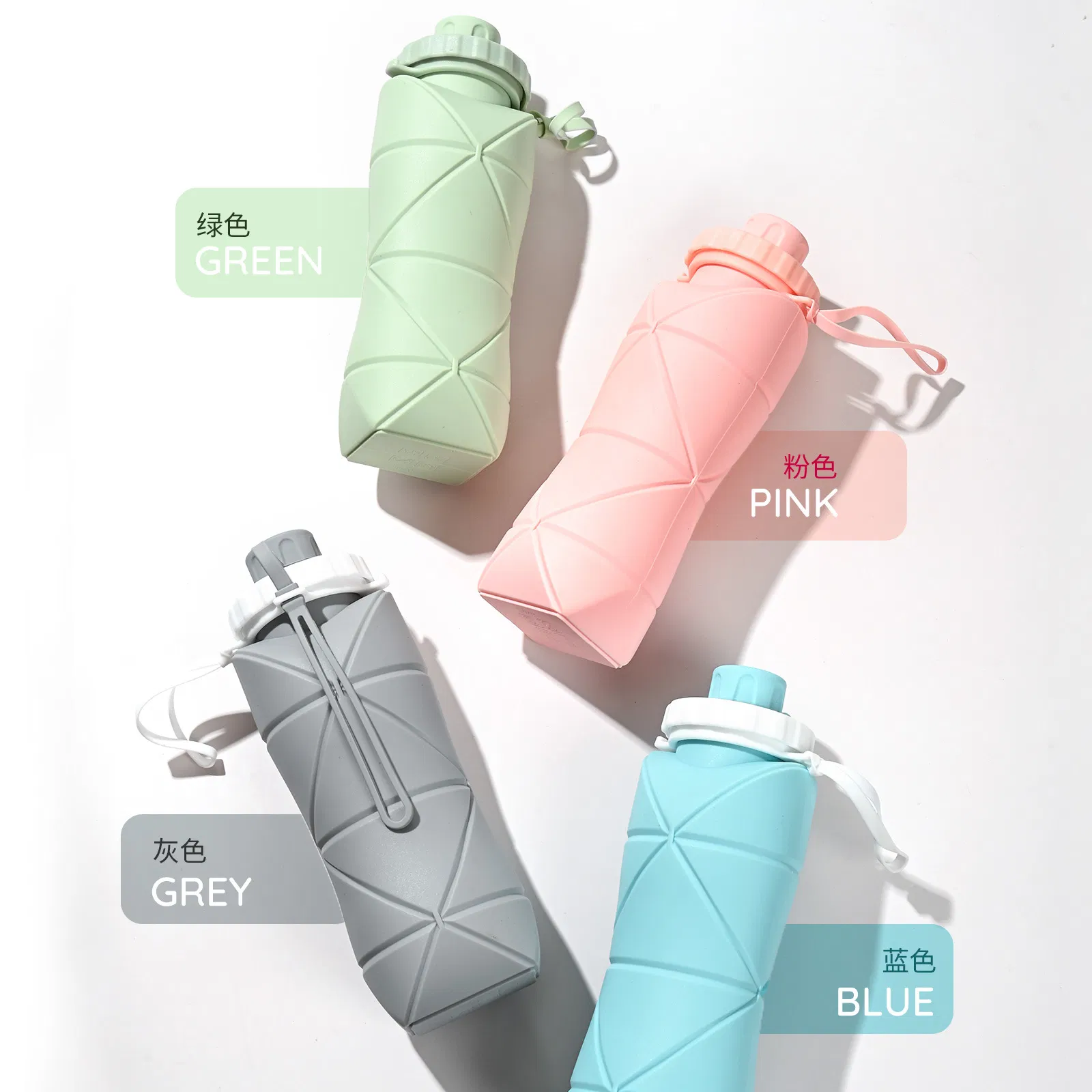 20oz 600ml Reusable Leakproof Silicone Collapsible Water Bottle for Traveling Camping