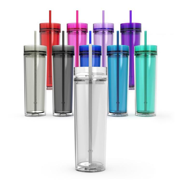 BPA Free Personalized Water Bottle Reusable Clear Acrylic Plastic Tumbler with Straw