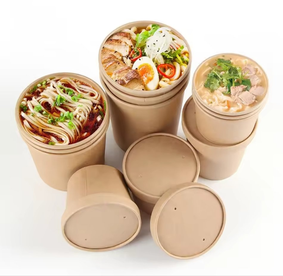 Takeaway Wholesale with Lid 500-1500ml Soup Bucket Salad Kraft Paper Bowl Food Container