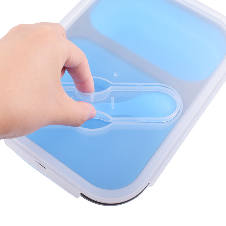 3 Compartment Children Reusable Food Storage Containers Folding Collapsible Silicone Lunch Boxes