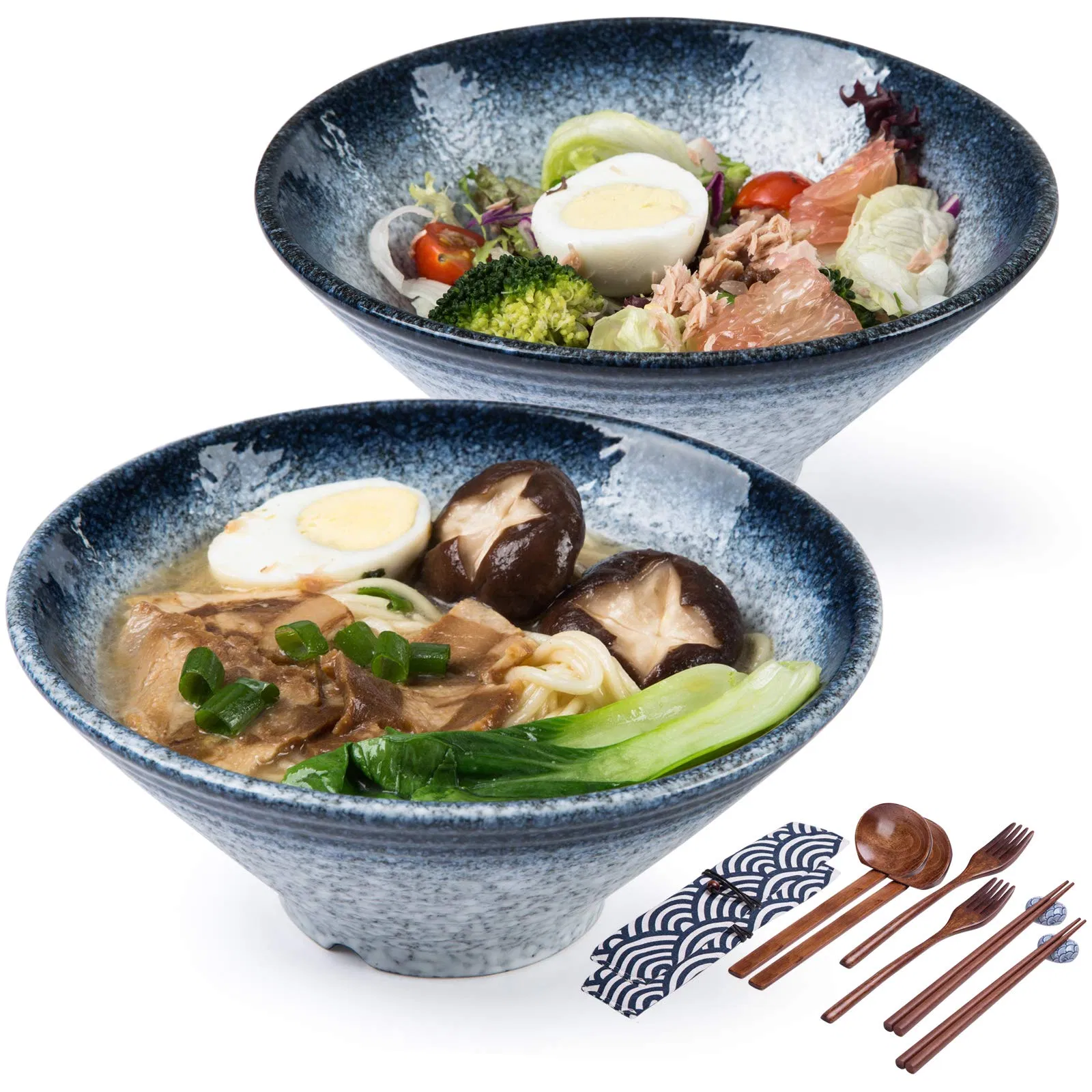 Porcelain Ramen Bowl Set Japanese Noodle Bowl with Spoons Chopsticks