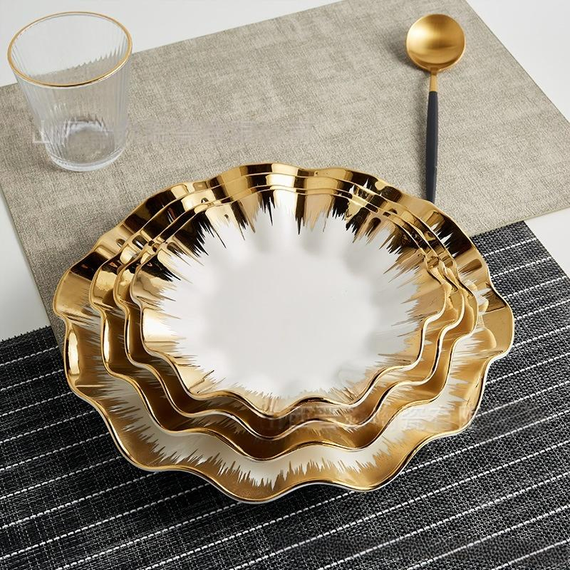 7/8/9 /10 Inch Soup Plate Cut Electroplating Golden Porcelain Ceramics Tableware