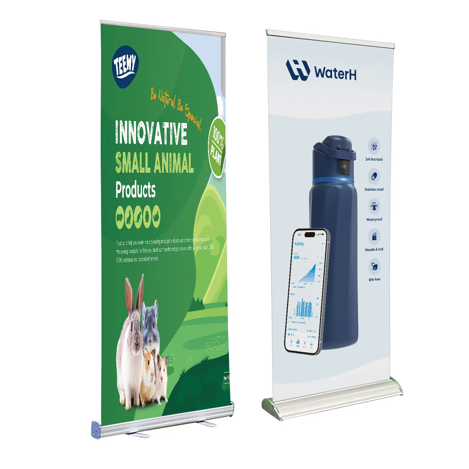31 X 78" Custom PVC Chrome-Plated Wide-Bottom Roll-up Banner Stand - Specially Supplied for Promotional Activities
