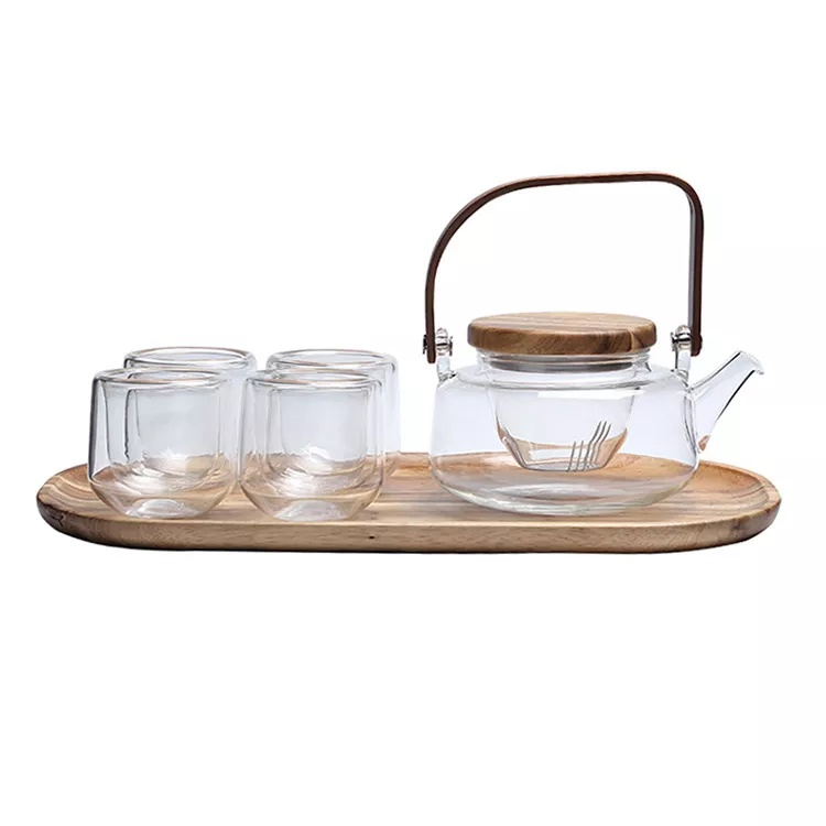 New Design High Borosilicate Glass Tea Pot with Bamboo
