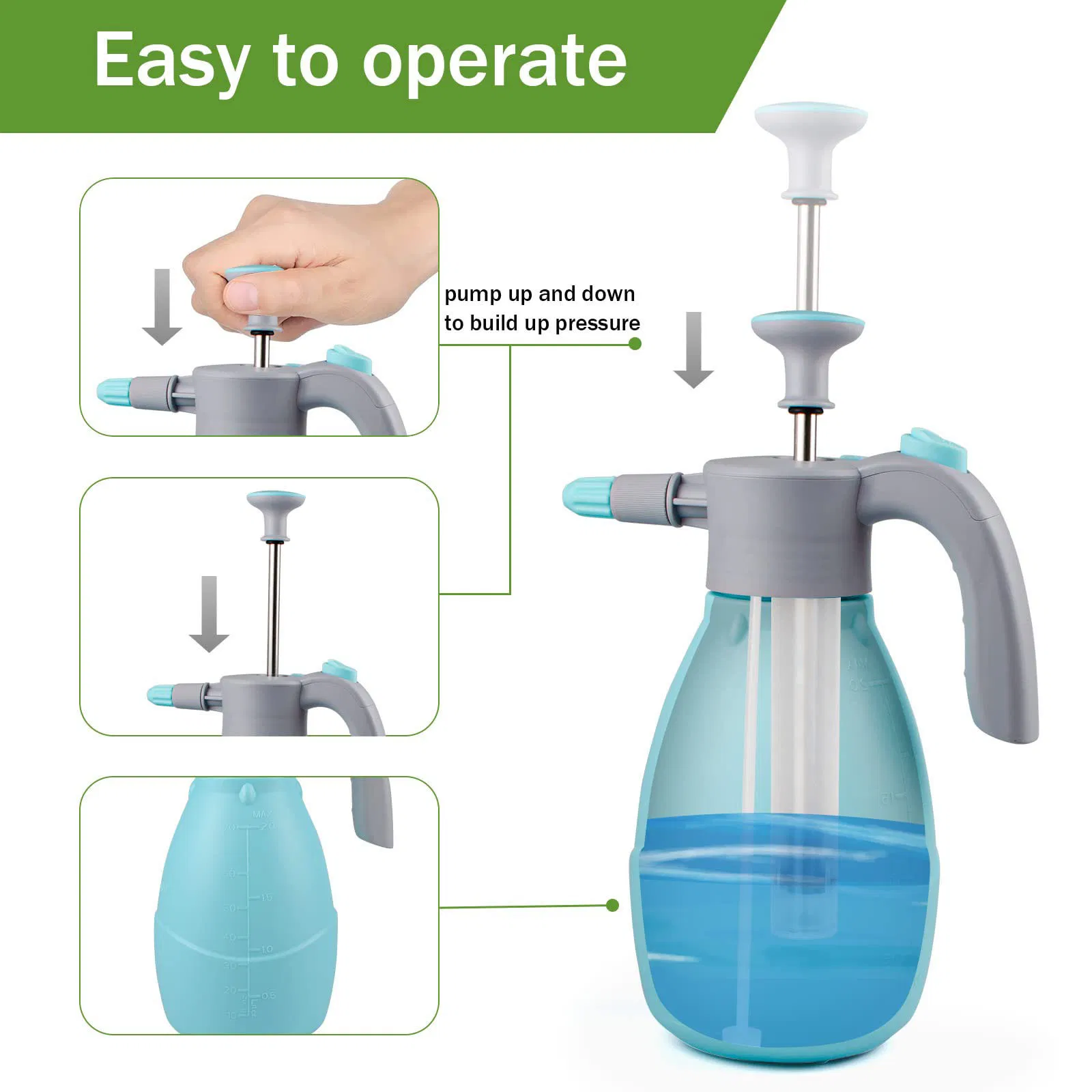 Gallon Pump Pressure Sprayer, Portable, 2L Blue