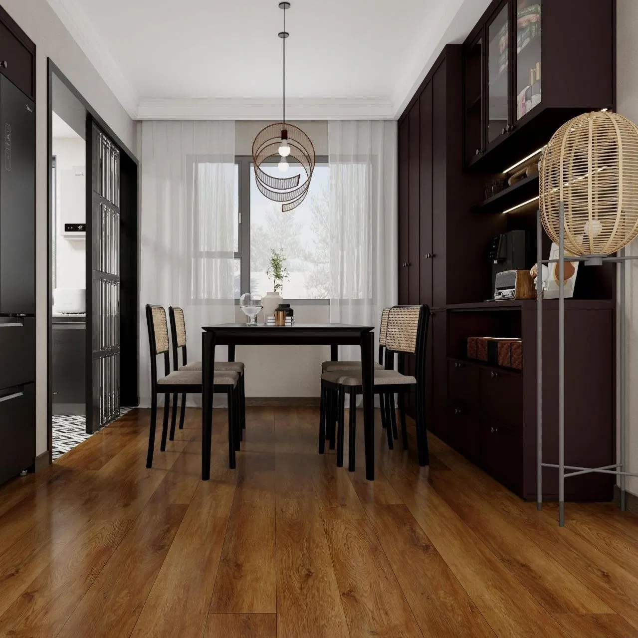 Beige Back 8mm HDF Easy Click Laminate Flooring Piso Laminado