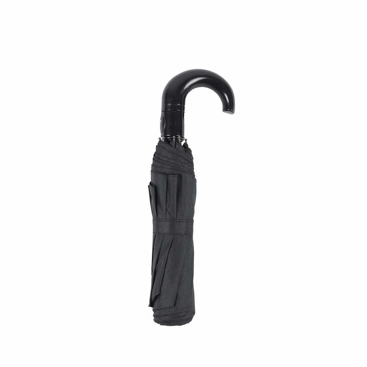 Folding Umbrella with Curved Handle for Man Basic Style in Black Color