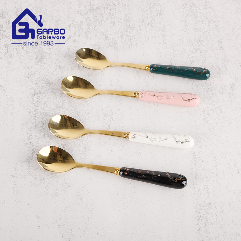 Garbo China Competitive Price Elctroplated 410 Stainless Steel Fruit Fork Dessert Fork Cake Fork with White Ceramic Handle Hotel Restaurant Cafe Serving Fork