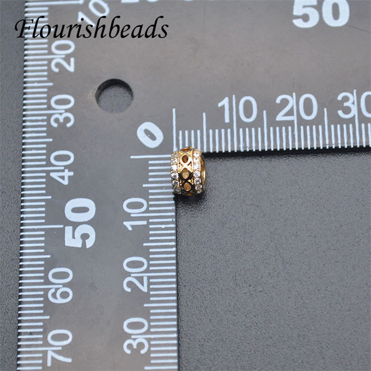 Jewelry Accessories 18K Gold Rhodium-Plated Round Shape Hollow CZ-Paved Spacer Beads