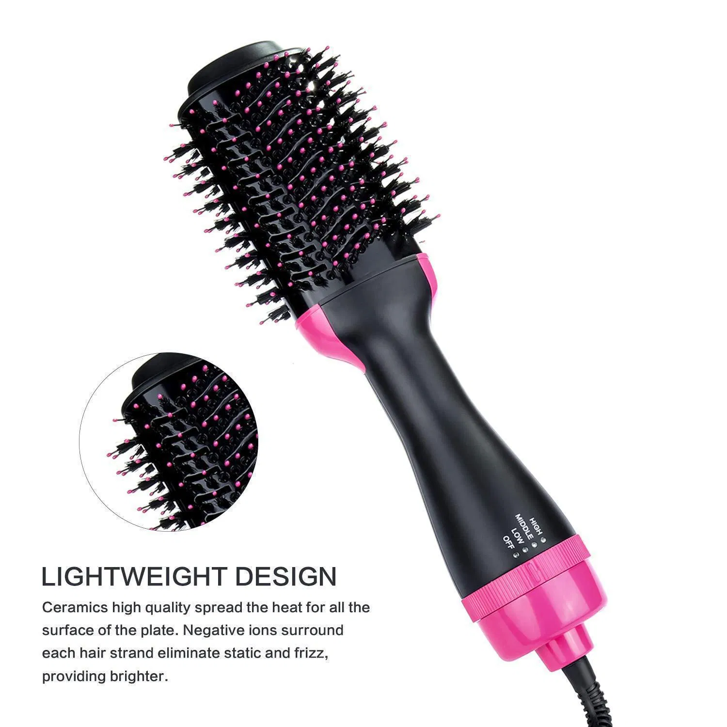 Air Hair Brush Negative Ionic Detachable Brush Head for Women Hair Dryer Straightener Curler Hot Air Brush