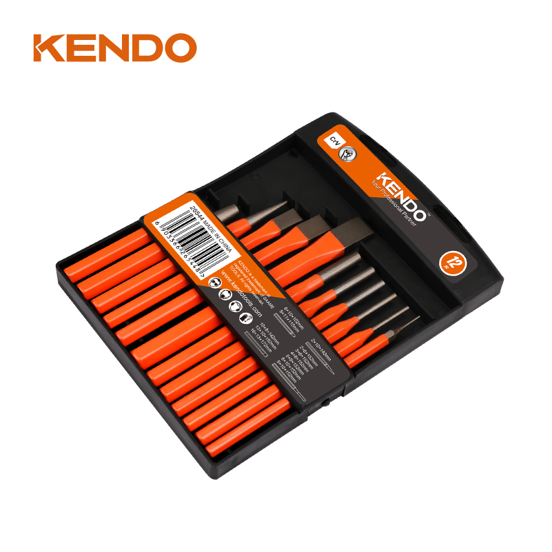 Kendo 12PC Punch Chisel Set Corrosion Resistant Orange Powder Coated Blade with Polished Tip