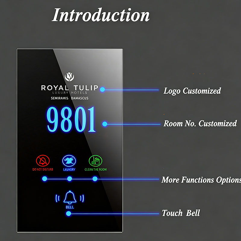 Luxury Tempered Glass European Standard Hotel LED Light Do Not Disturb Checkin Sign Touch Doorbell with Room Number Display Doorplates
