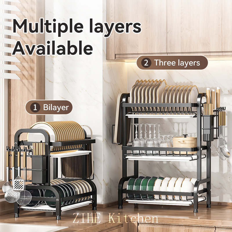 Modern Minimalist Kitchen Countertop Drain Bowl and Dish Integrated Storage Rack