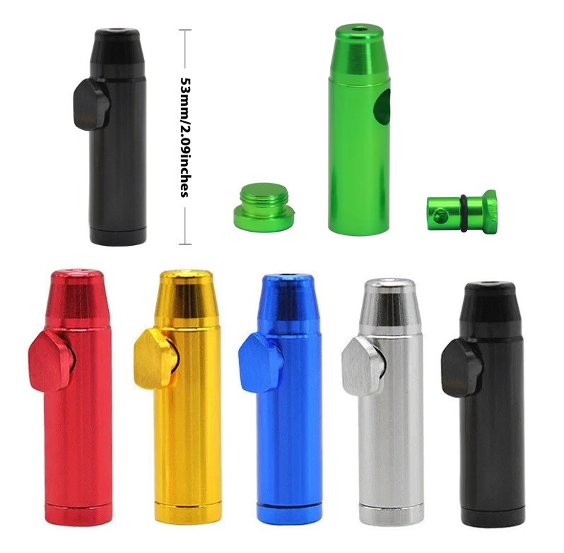 Metal Pipe Bullet Rocket Shaped Snuff Snorter Sniff Dispenser Nasal Hand