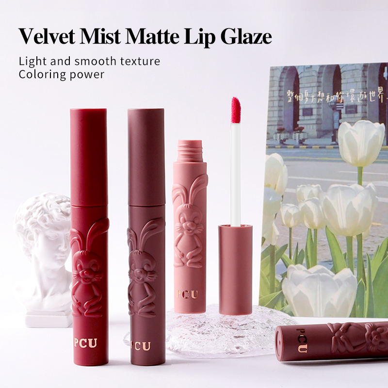 Cute Emboss Rabbit Waterproof Lasting Lip Gloss Creamy Matte Velvet Beauty Lipstick