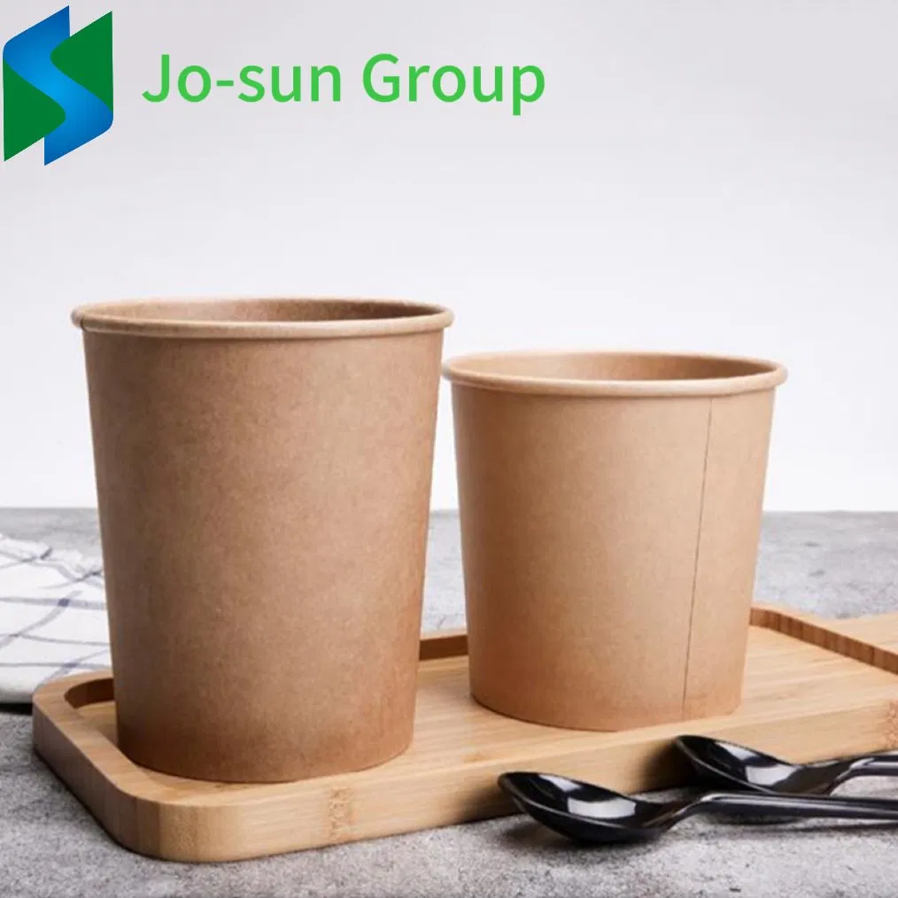 Jo-Sun New Design Factory Outlet Biodegradable Disposable Kraft Paper Brown Hot Soup Bucket with Lid