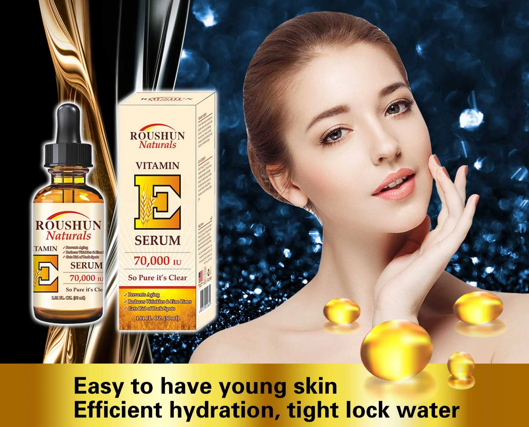 Roushun Natural Vitamin E Serum: Antioxidant & Skin Nourishing