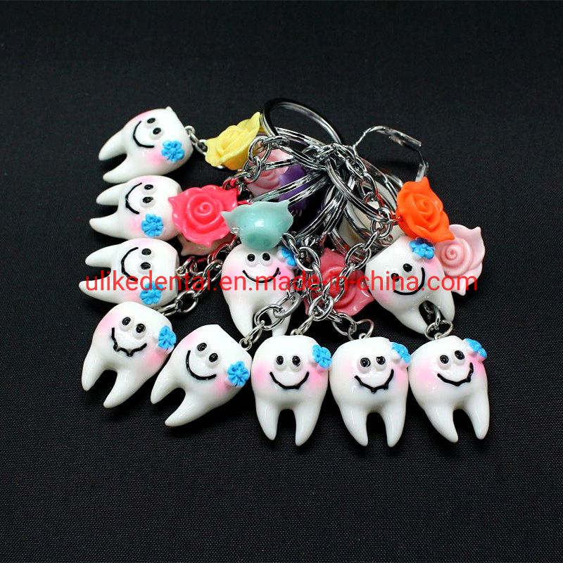 Promotional Gift Dental Products Fashion Smiling Teeth Shape Key Chain with Flower