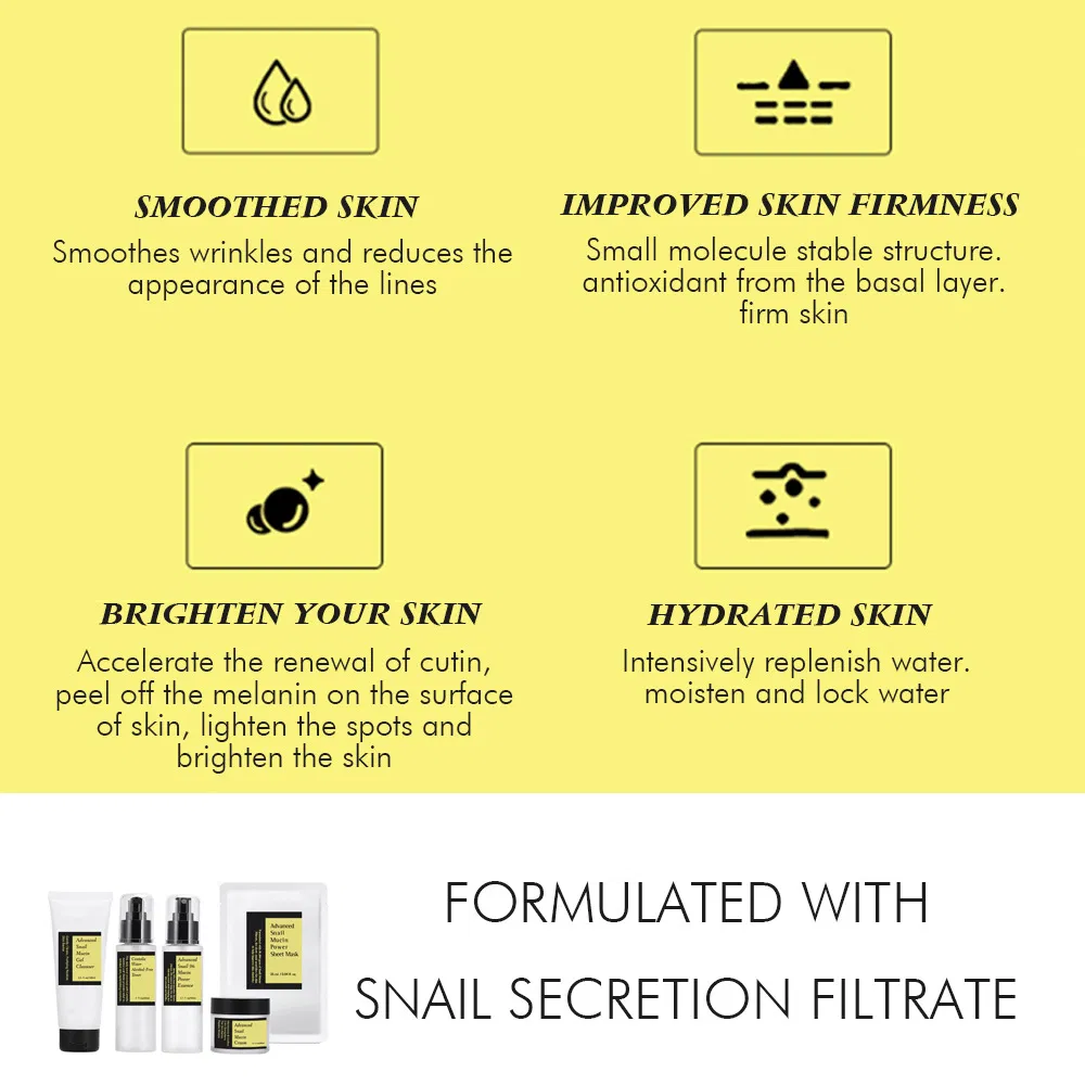 Korean Skin Care Set Brighten Skin Moisturizing Anti Aging Snail Mucin 96% Skin Care Kit Face Essence Cleanser Toner Cream