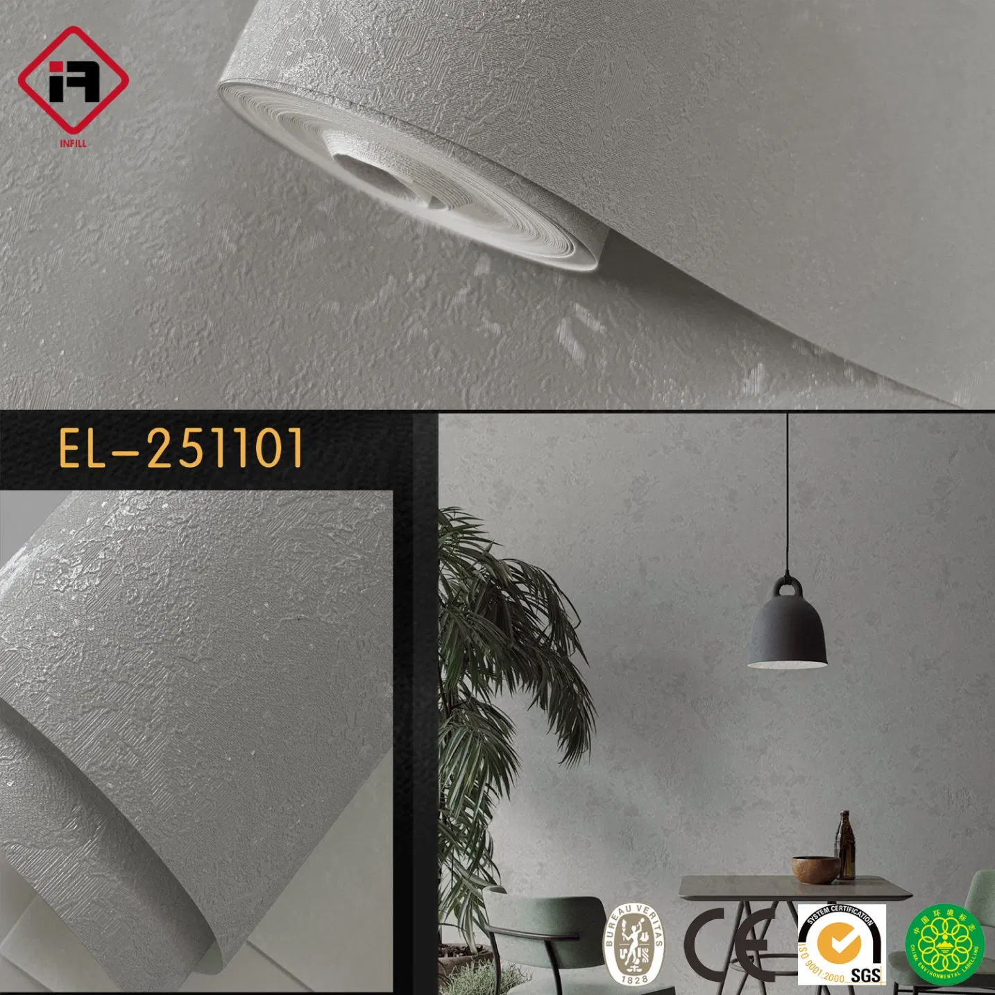 Plain Color Home Decoration Wallpaper 1.06m Width Wall Paper Matt Wallpaper Solid Color PVC Wallpaper for Home