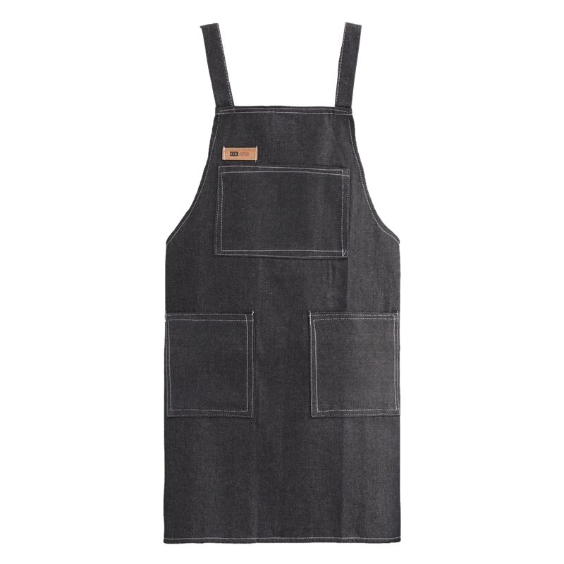 Custom Print Adult Denim Double Shoulder Household Kitchen Cook Chef Bib Apron with Pockets