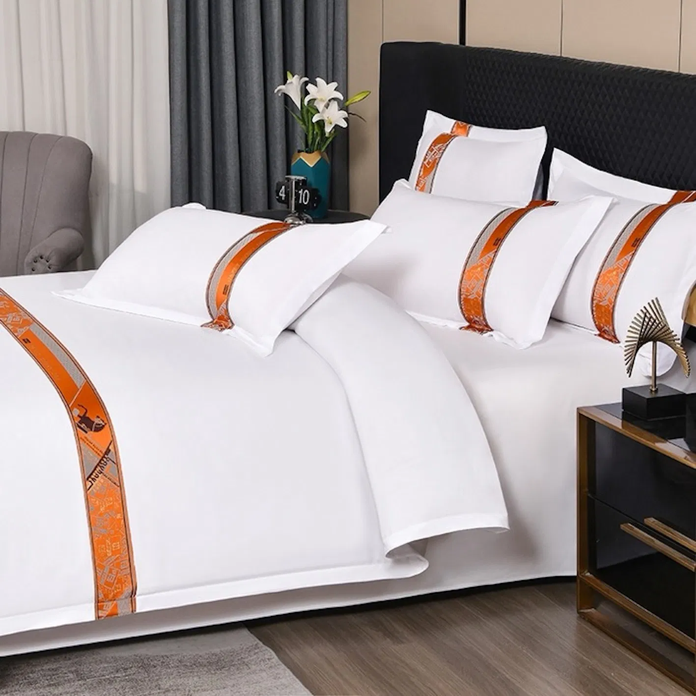 ODM/OEM 140g Microfiber Encrypted Ribbon Quilt Cover Pillowcase Hotel Guesthouse Bed Set Sanding Bed Sheets Guangdong 4PCS Bedding Set
