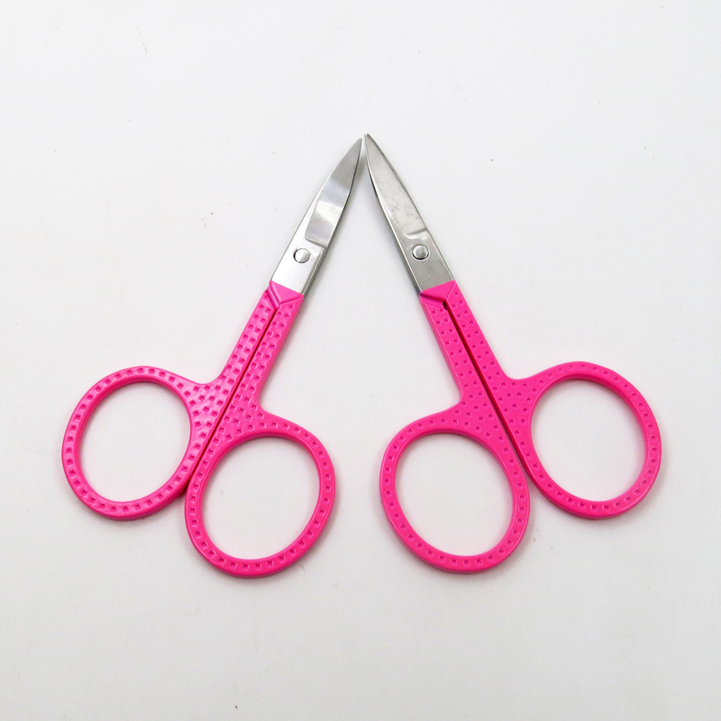 Colorful Handle with Stainless Steel Eyebrow Hair Trimming Curved Sharp Beauty Scissors