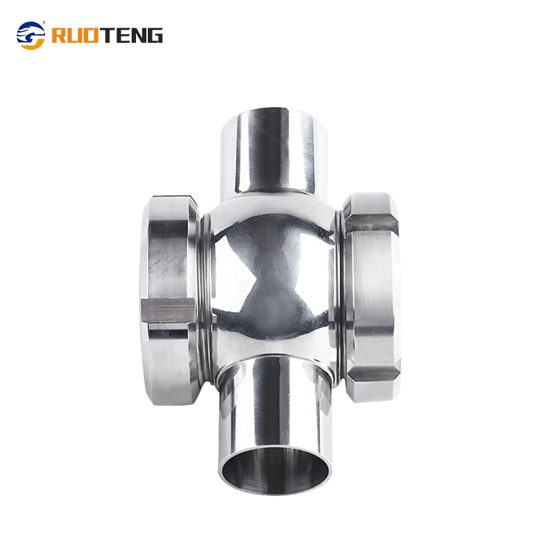 [Ruoteng] Stone Sanitary Welded Spherical Mirrors Custom Fluid Sanitary Stainless Steel SS304 4 Way Pipeline Clamp Cross Sight Glass