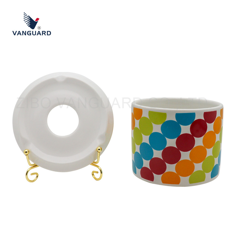 Promotion Outdoor Ashtray Round Custom Printing Ceramic Smoking Ashtray with Lid