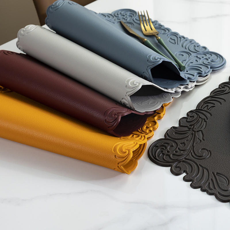 Embossed Faux Leather Table Mats Washable PVC Placemat for Kitchen Dining Dinner Placemats