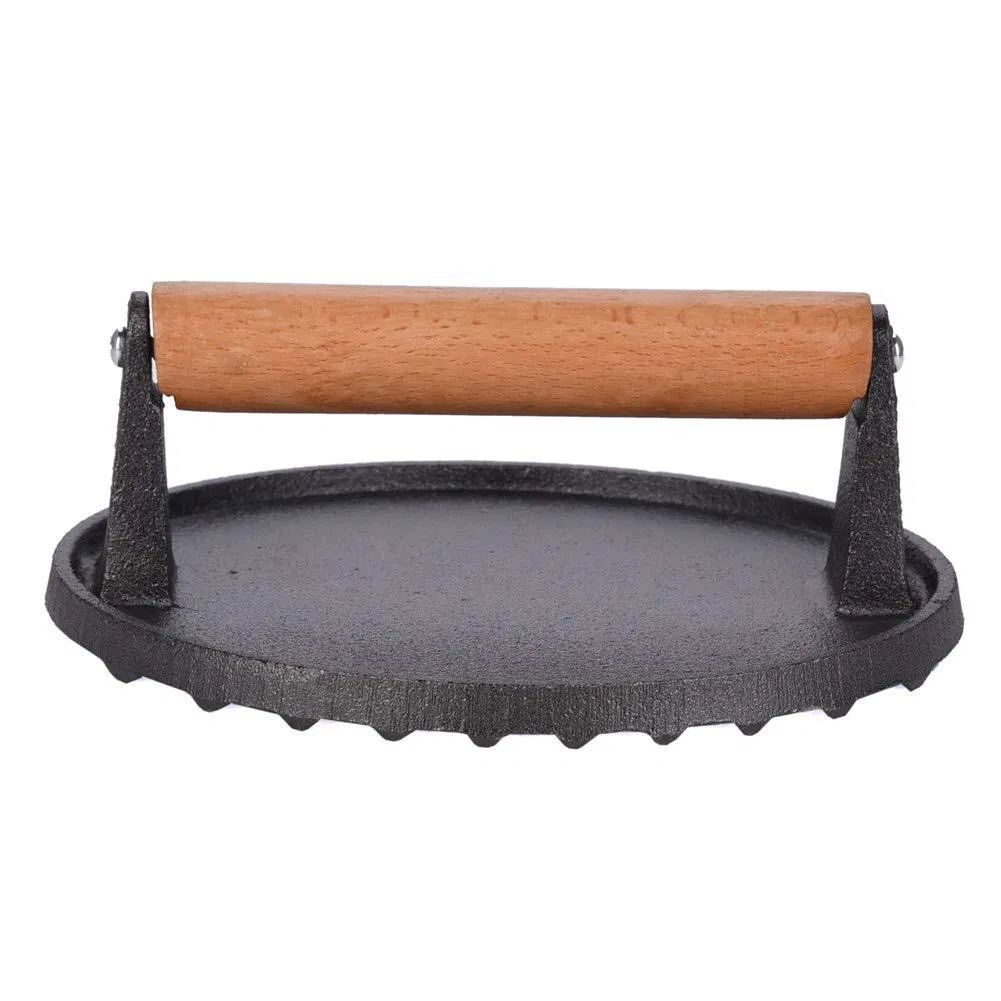 Round Cast Iron 7 Inch Diameter Bacon Burger Food Grill Press Cooking Weight