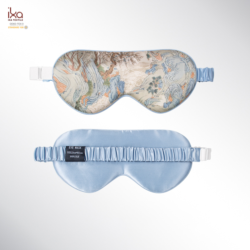 Print Wholesale Custom Weighted Cool Black Gold Blue Best Travel Sleep Adjustable Satin 6A Mulberry Silk Eye Mask for Sleeping