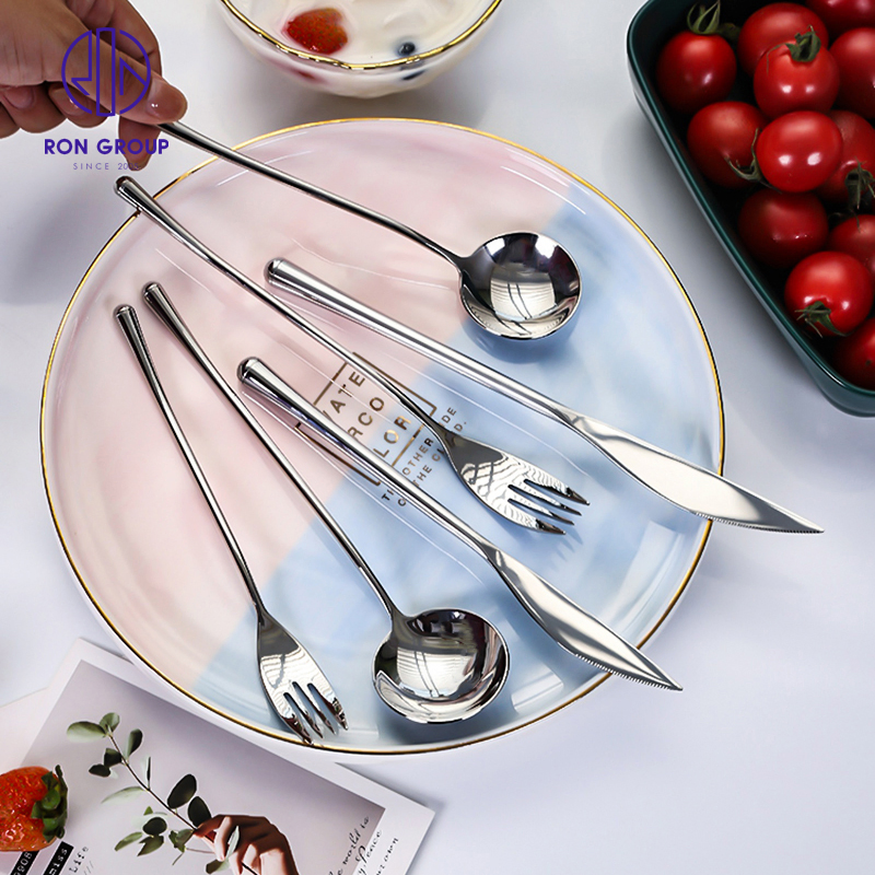 Western Western Food Tableware Stainless Steel Fine Handle Knife Fork and Spoon Five Piece Set
