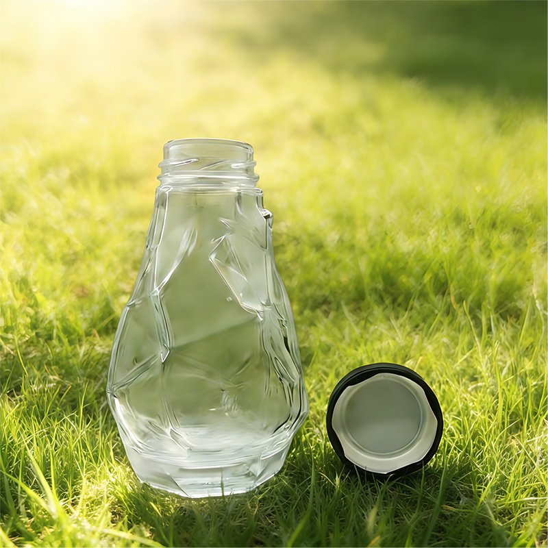 Irregular Polygonal Glass Bottle Household Transparent Honey Jar with Screw Cap Glassware