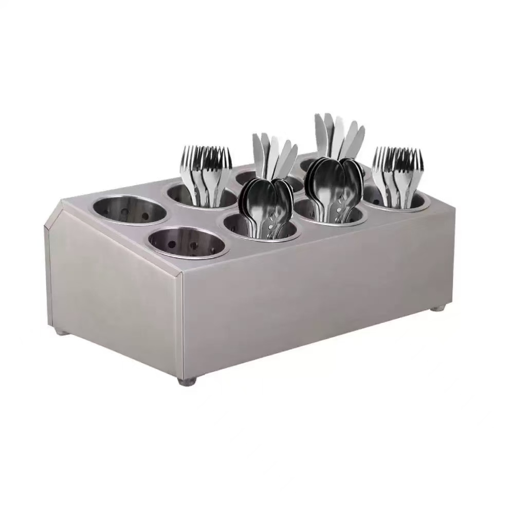 Commercial-Grade Stainless Steel Cutlery Holder in 6 Grids with Handle