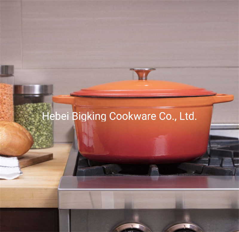 Orange Cast Iron Enamel Cooking Pot Oval Casserole with Lid