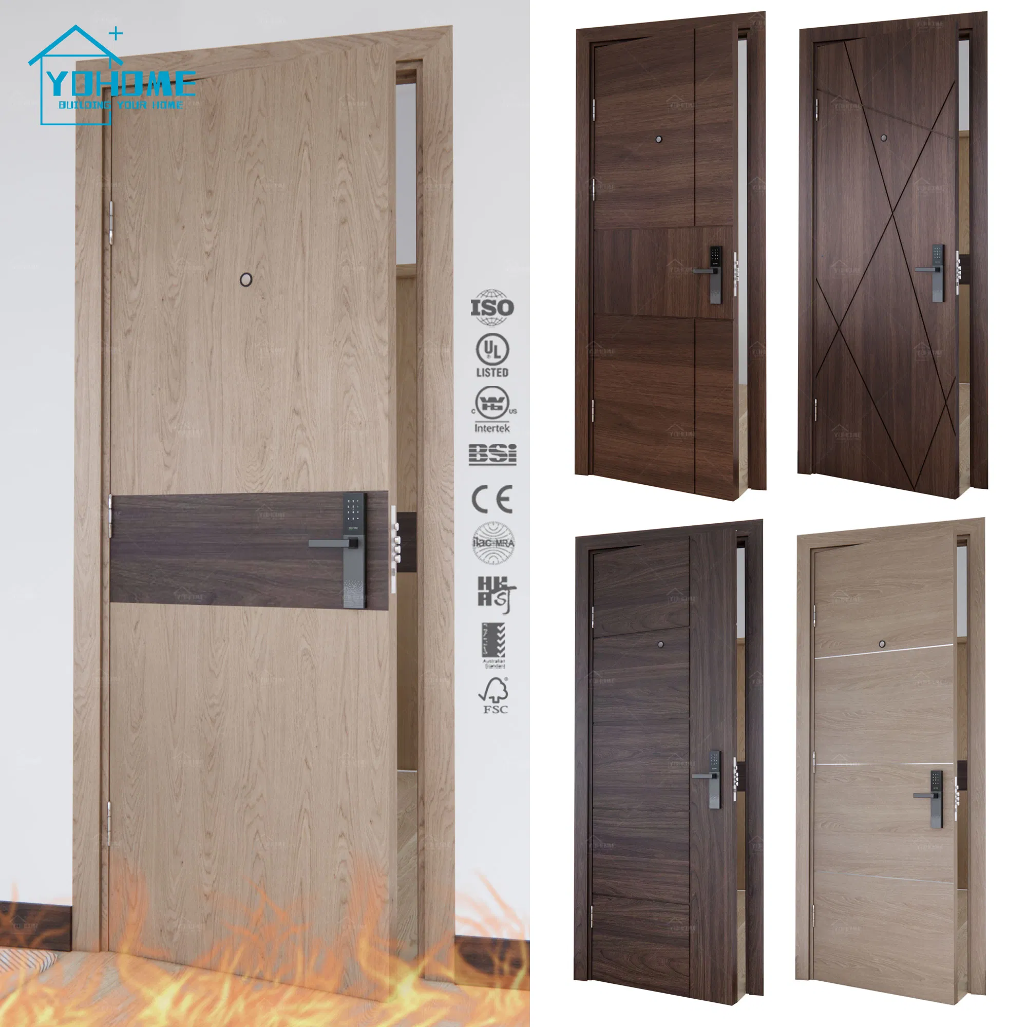 Australian Standard Hotel Soundproof Wood Fire Retardant Modern Fireproof 60 90 Mins 38" Fire Rated Door