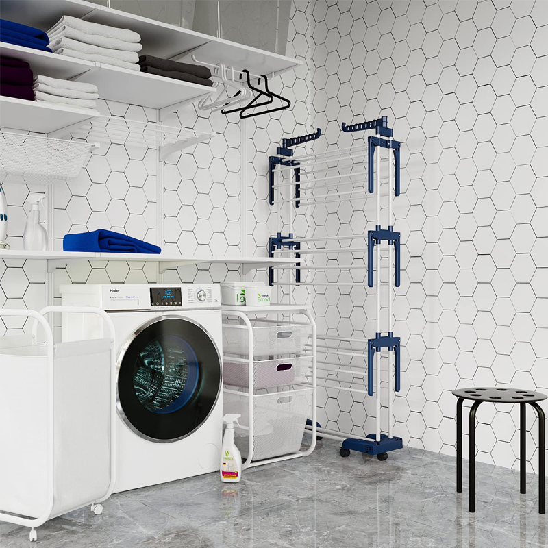 Sanipro Iron Material Collapsible Shelves Clothing Storage Drying Rack Space-Saving Clothes Dryer with 6 Foldable Wings