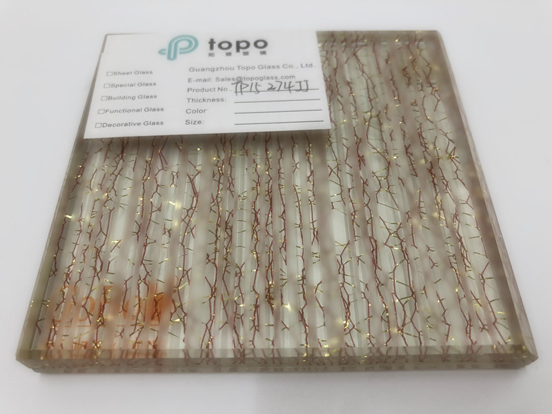 10mm Golden Wire Laminated Wired Decorative Glass (PLW-TP)