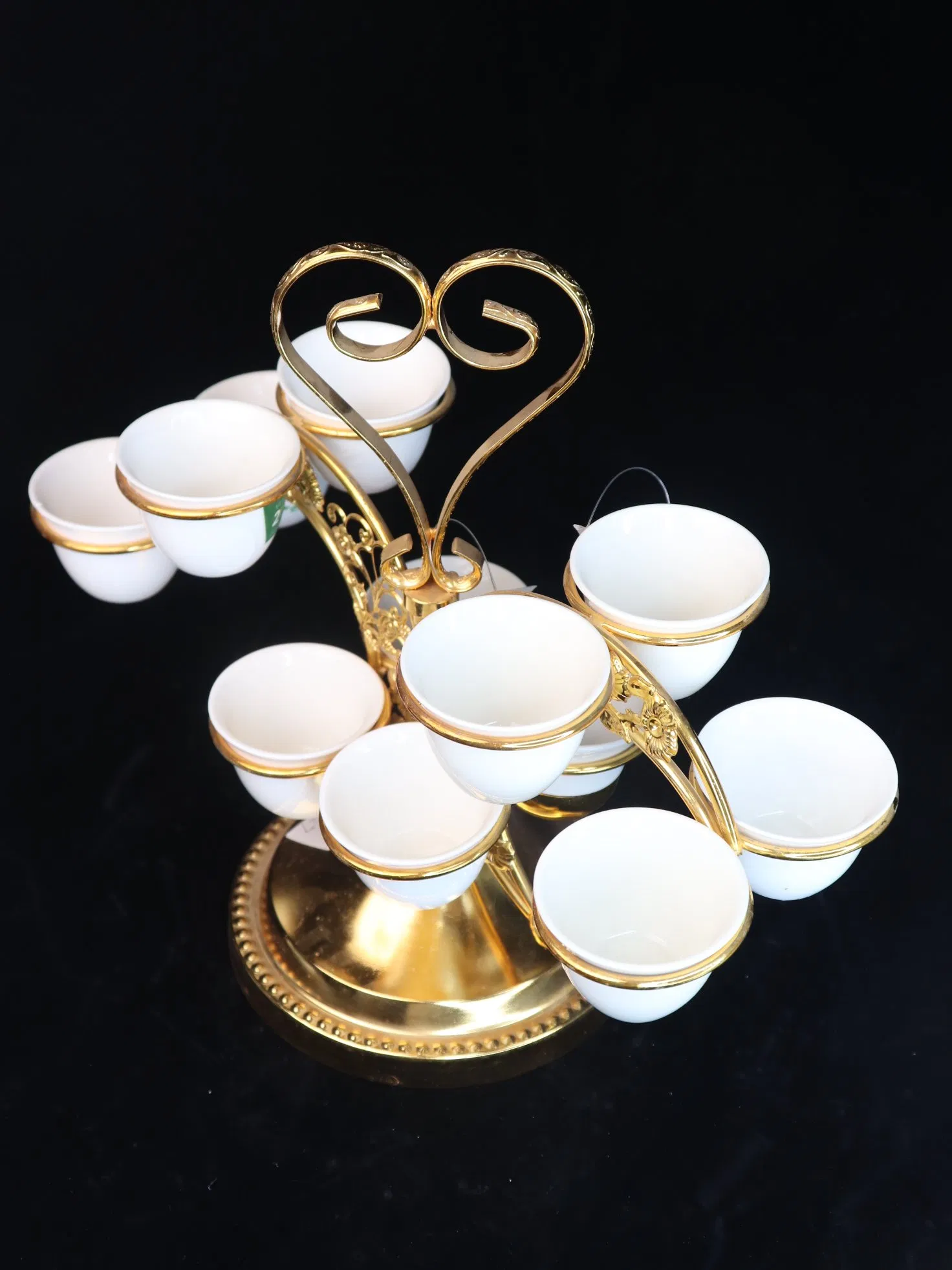 Elegant Electroplated Iron Frame Tea Cup Set, 12 Cups
