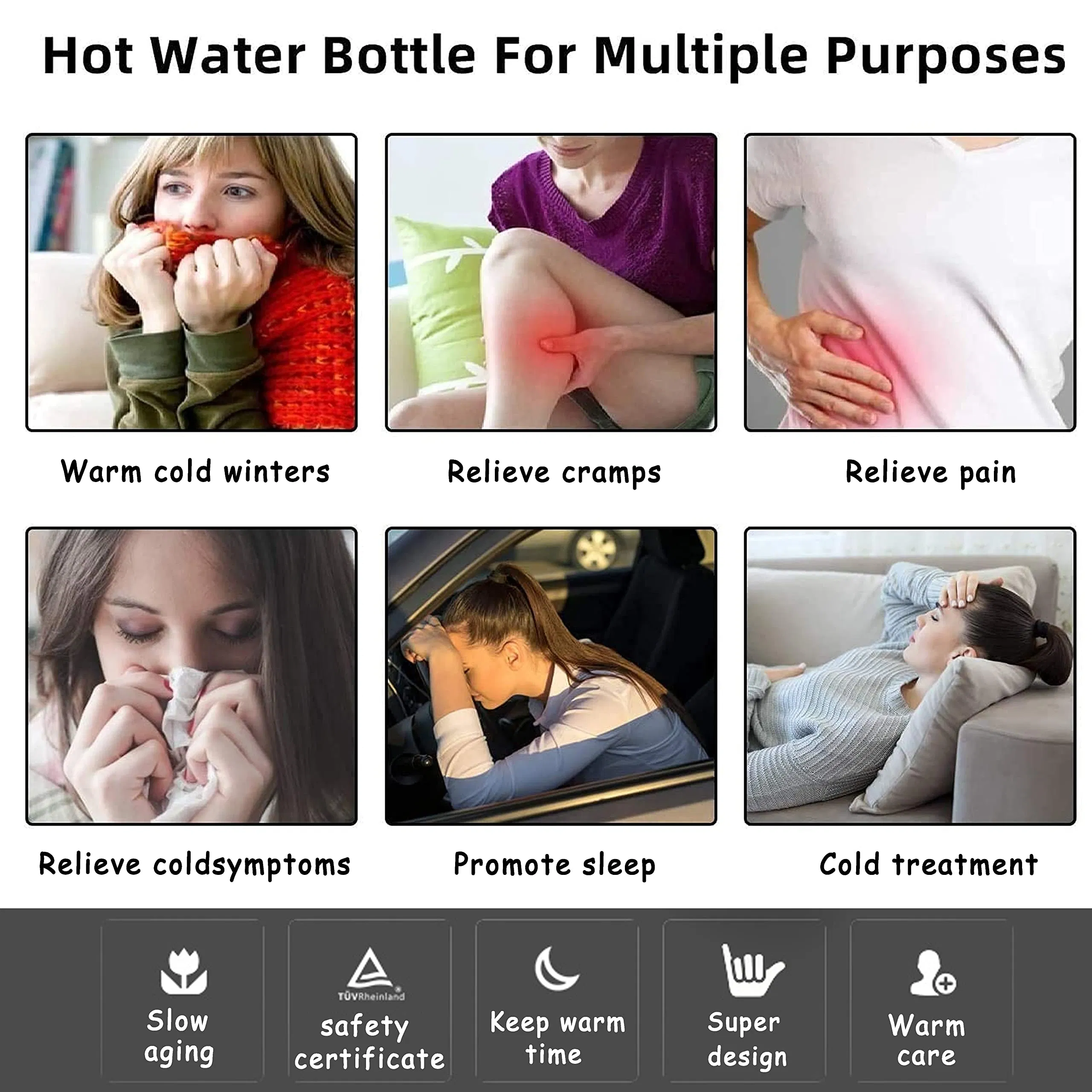 Rubber Hand Warmers with Plush Cover Hot Water Bottle Bag