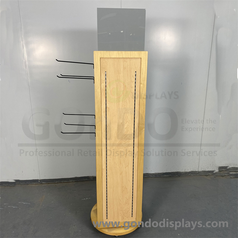 4 Sided Removable Rotating Floor Wood Plastic Sunglass Eyewear Acrylic Sunglasses Retail Promotion Display Rack with Mirror and Hangers