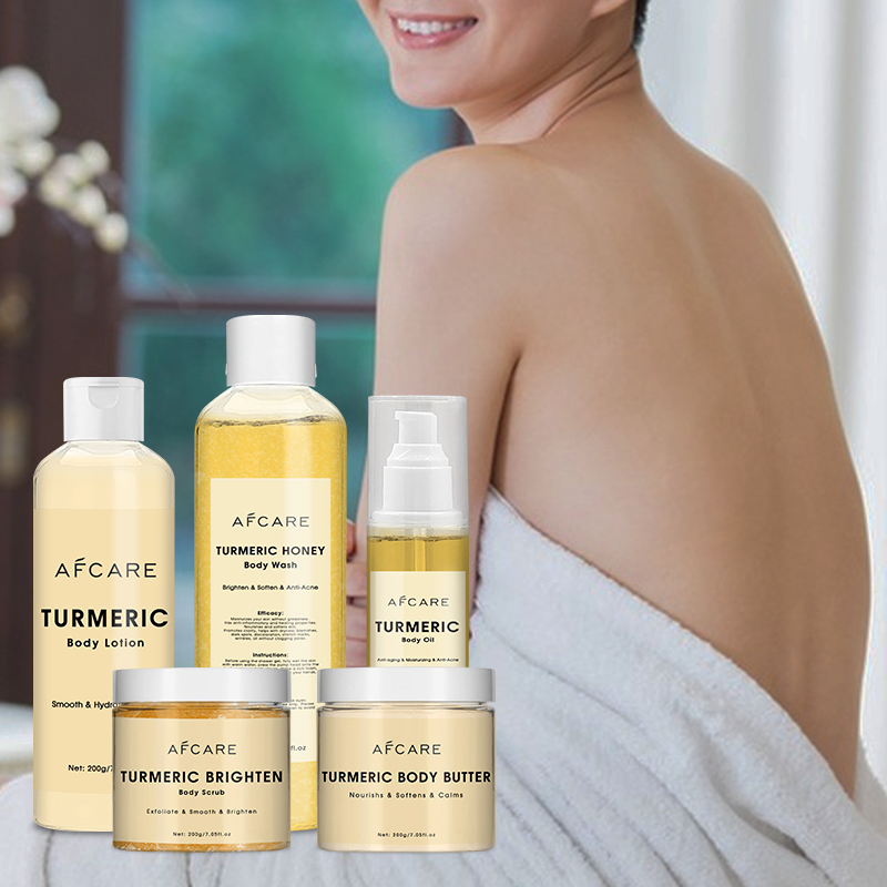 Private Label Nature Moisturizing Turmeric Body Care Set Cleansing Whitening Exfoliating